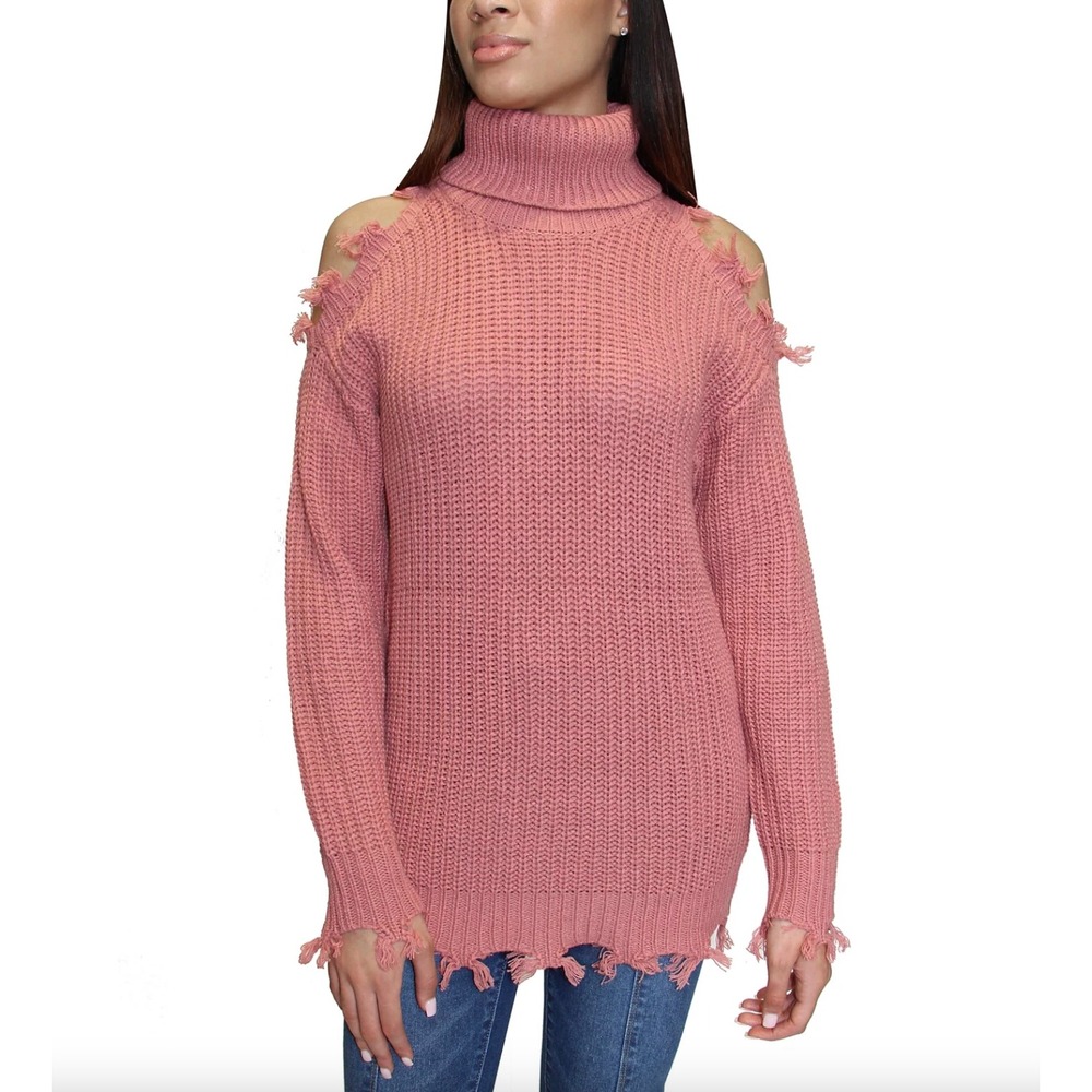 ALMOST FAMOUS Gray Cold Shoulder Turtleneck Sweater Juniors Size‎ M